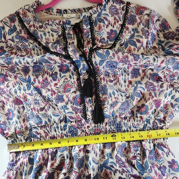 Dex Plus Gracie Contrast Trim Midi Boho Dress Purple Long Sleeve Size 1X Smocked - Picture 11 of 13